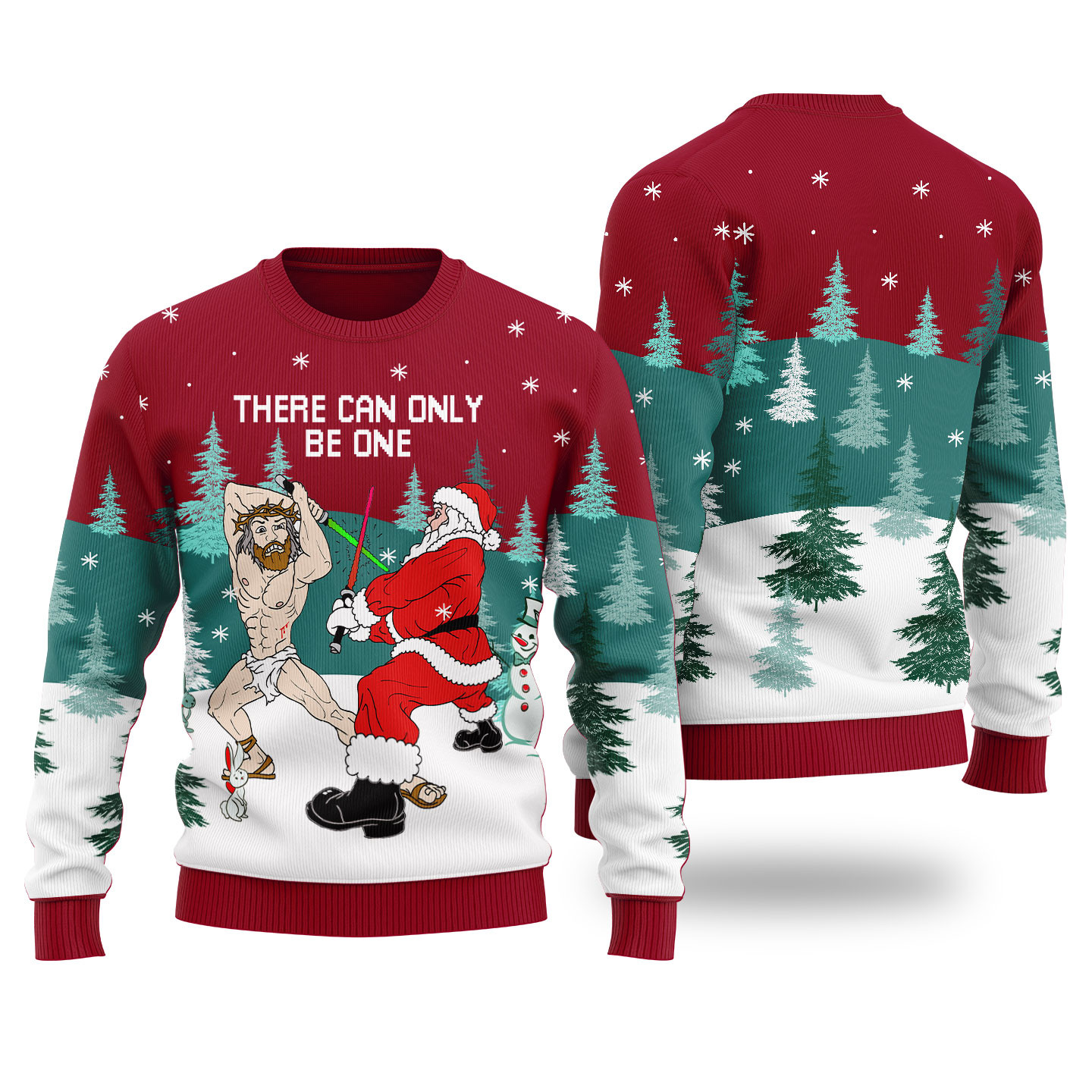 Santa Fighting For Christmas Ugly Christmas Sweater Cardinal Red Stylish Winter Sweatshirt for Everyday Wear