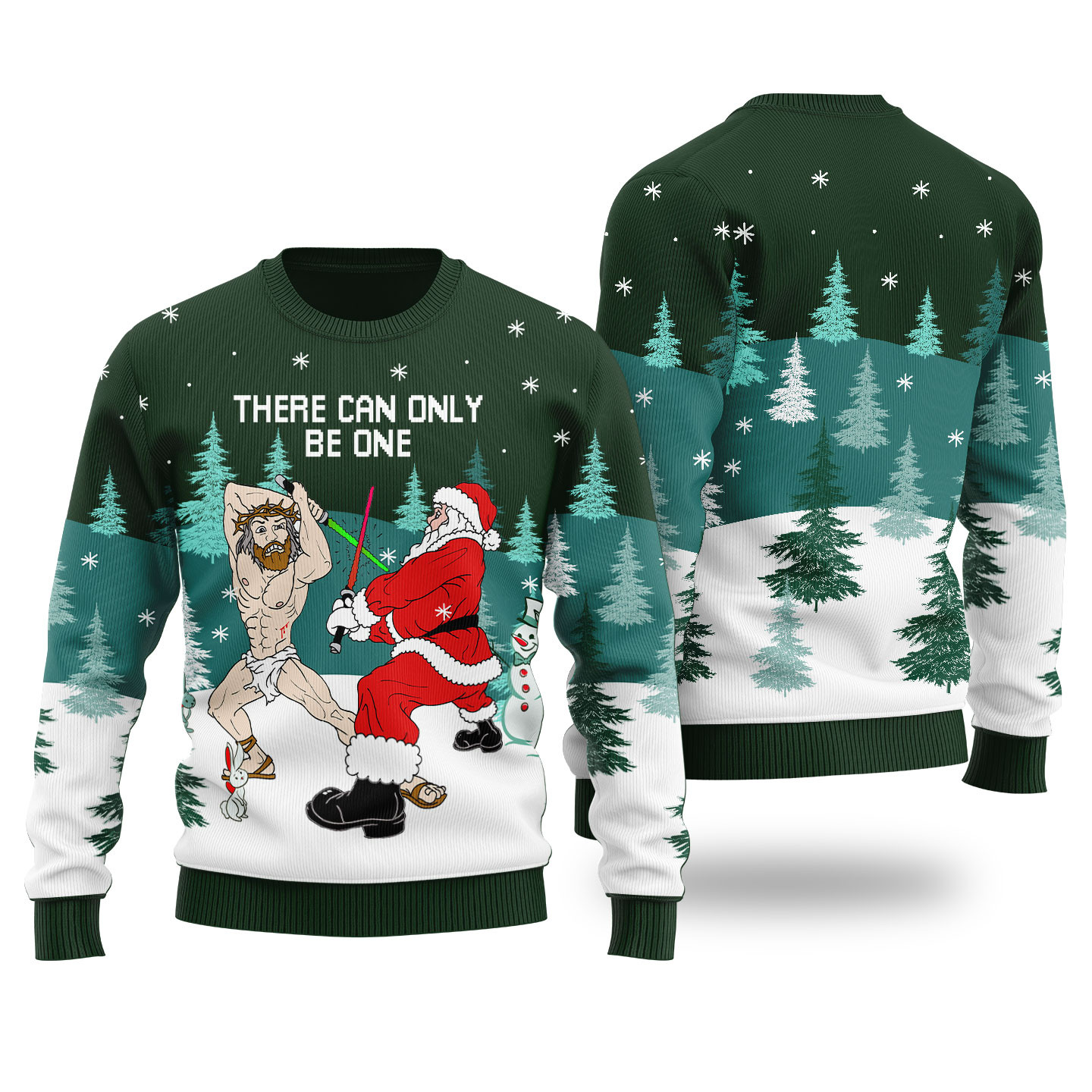 Santa Fighting For Christmas Ugly Christmas Sweater Forest Green Best Gift Idea for Christmas Enthusiasts
