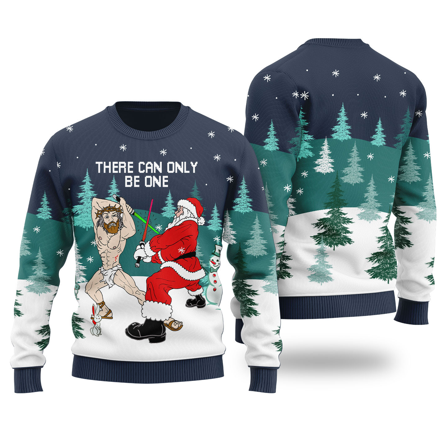 Santa Fighting For Christmas Ugly Christmas Sweater Navy Special Merch Gift Idea for Festive Celebrations