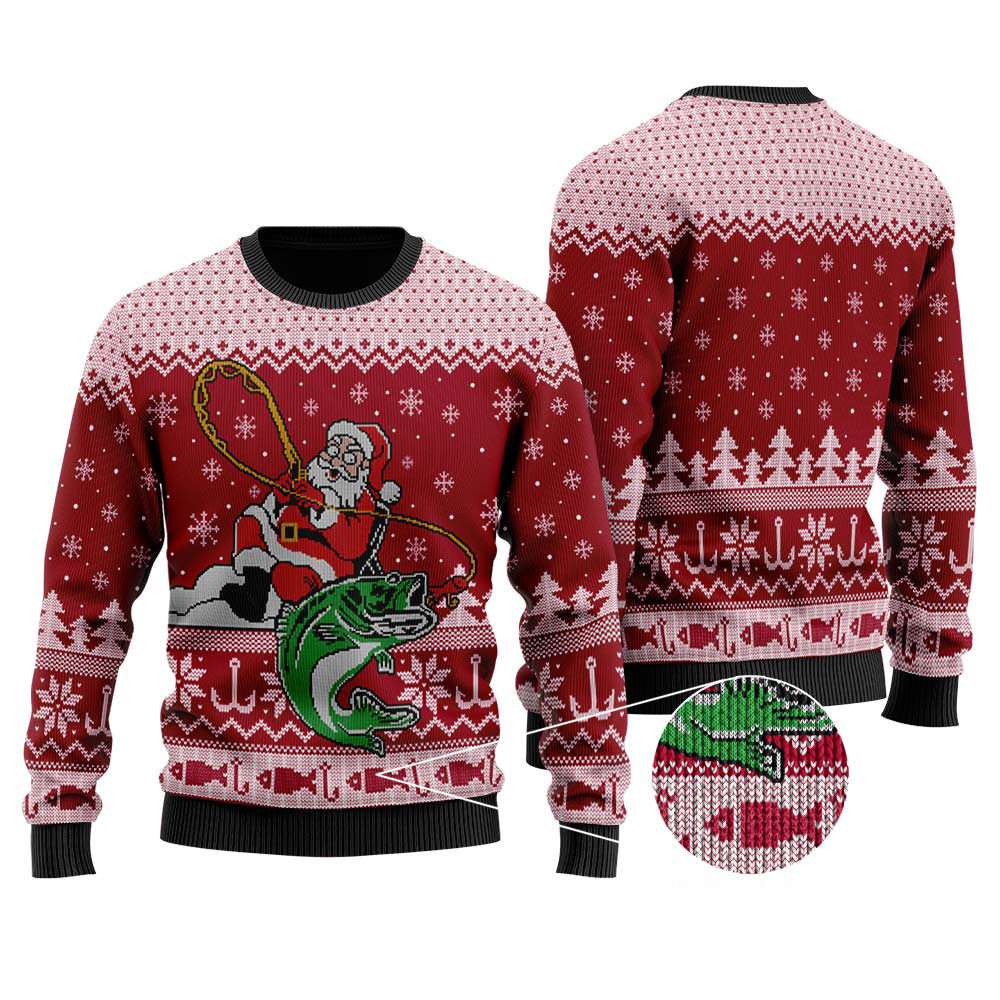 Santa Fishing Ugly Christmas Sweater Funny Christmas Sweater For Men Women Trendy Winter Sweatshirt for Cozy Moments