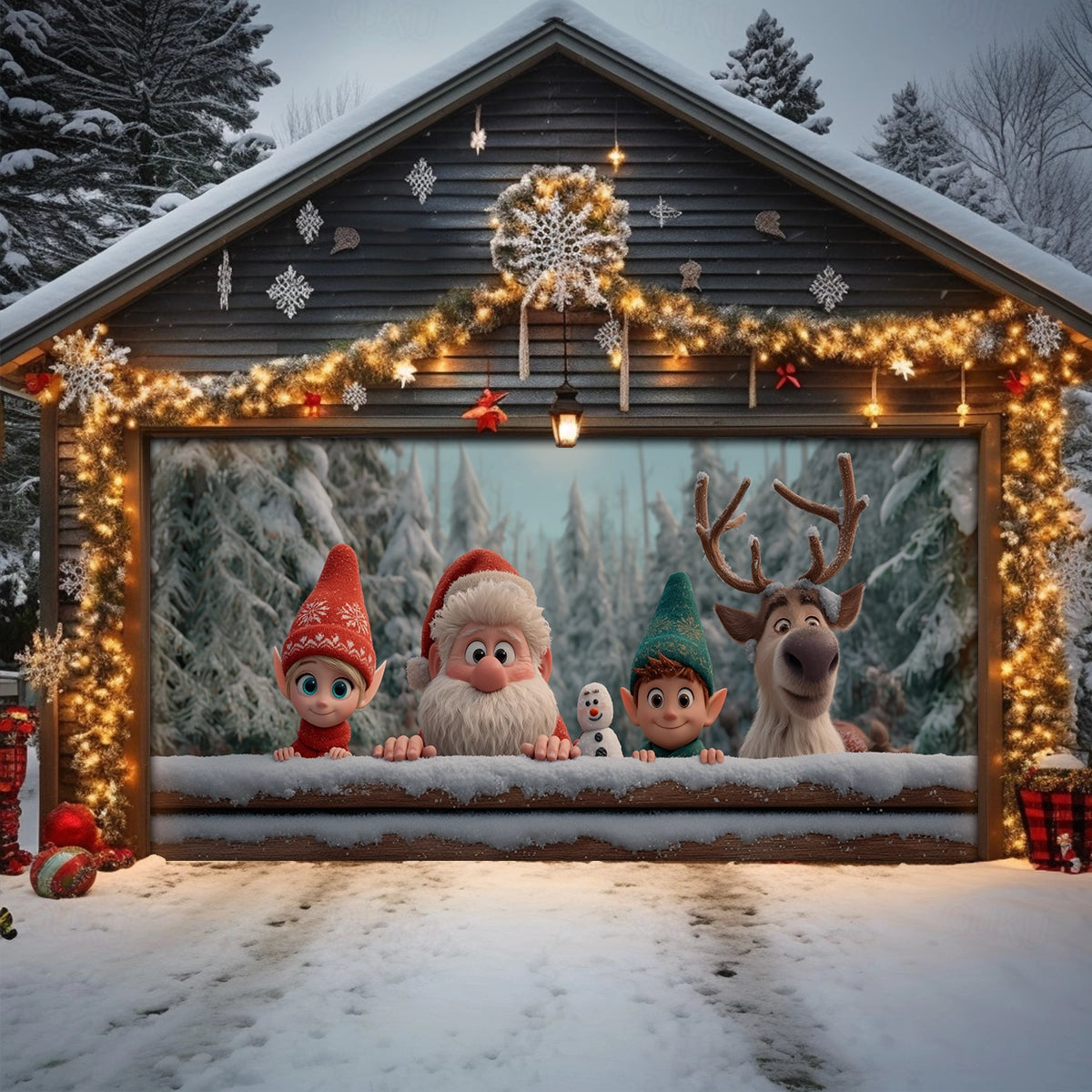 Santa Friends Winter Peek Christmas Garage Door Banner Christmas Decorations Secret Santa Gifts