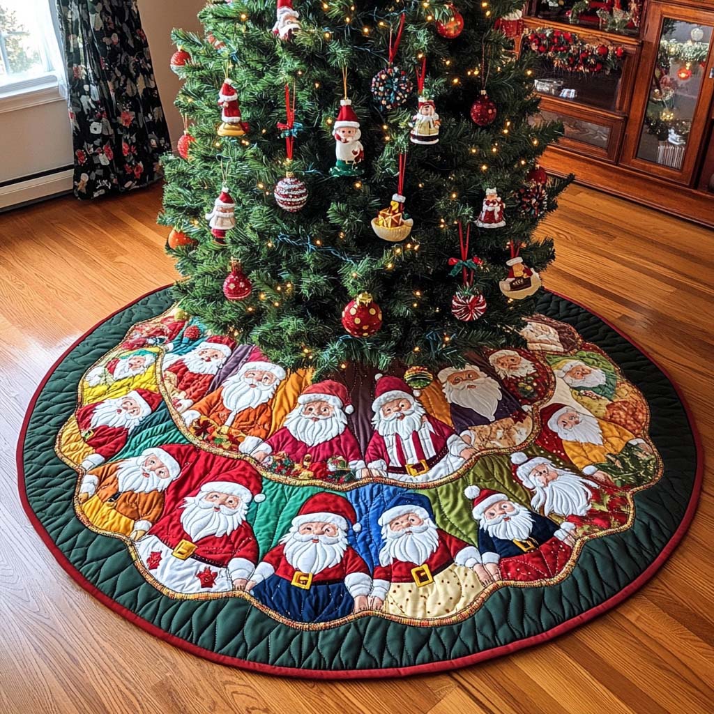 Santa Gathering Christmas Quilted Tree Skirt Xmas Decorations Inside House Christmas Present Ideas