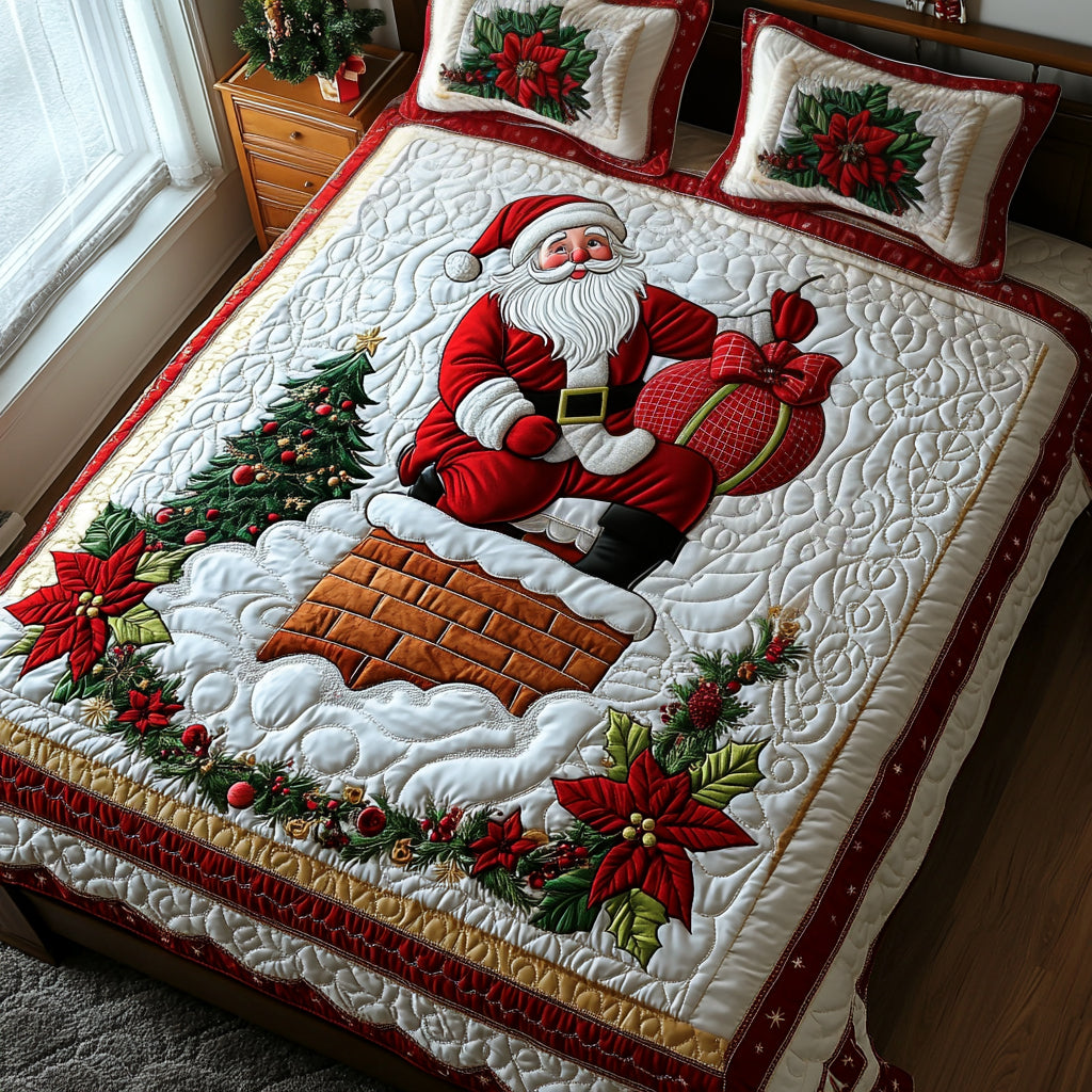 Santa Gift Bag Quilted Bedding Set Full Size Bed Set Holiday Cheer Gift For Wife