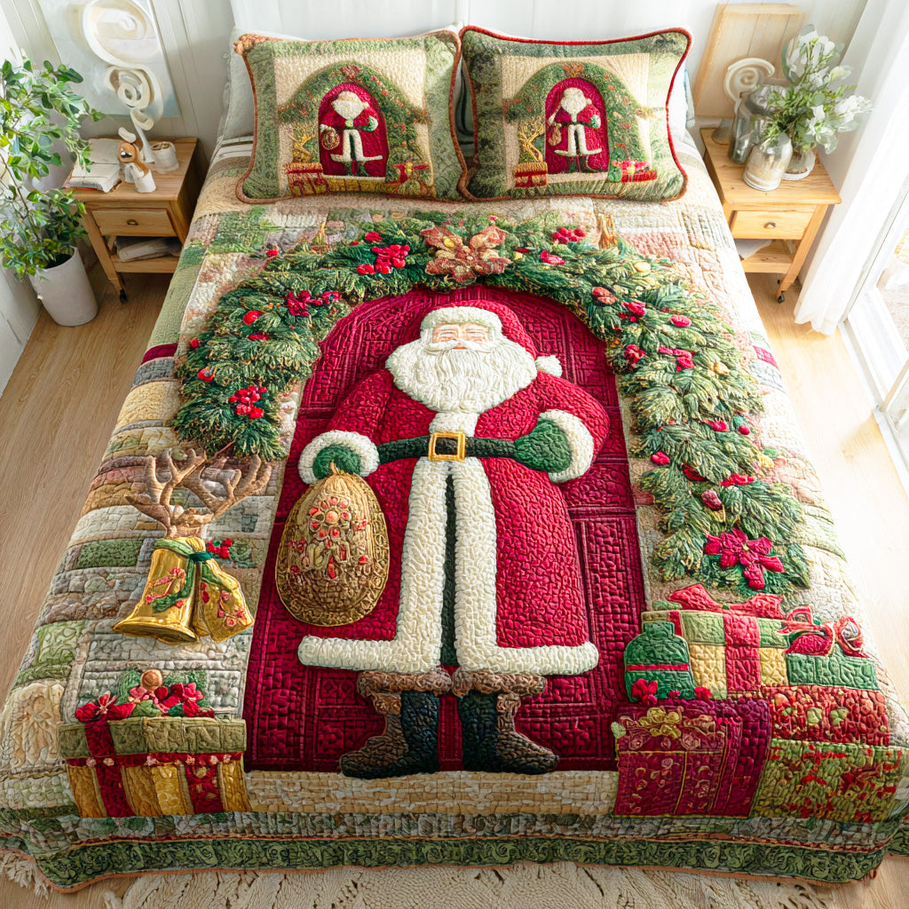Santa Gift Parade Quilted Bedding Set Holiday Duvet Cover Set Christmas Gifts For Husband