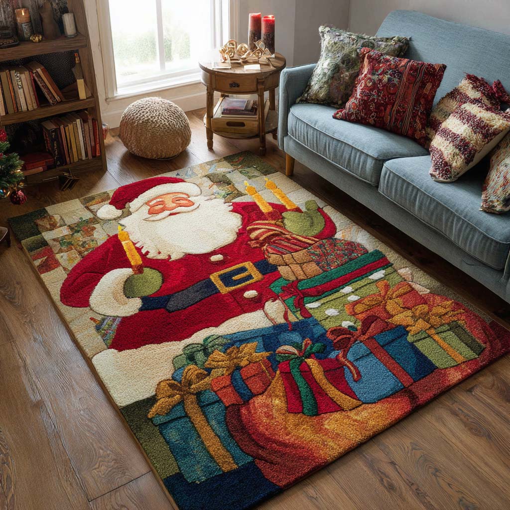 Santa Gifts Area Rug  Washable Kitchen Rugs Xmas Present For Uncle