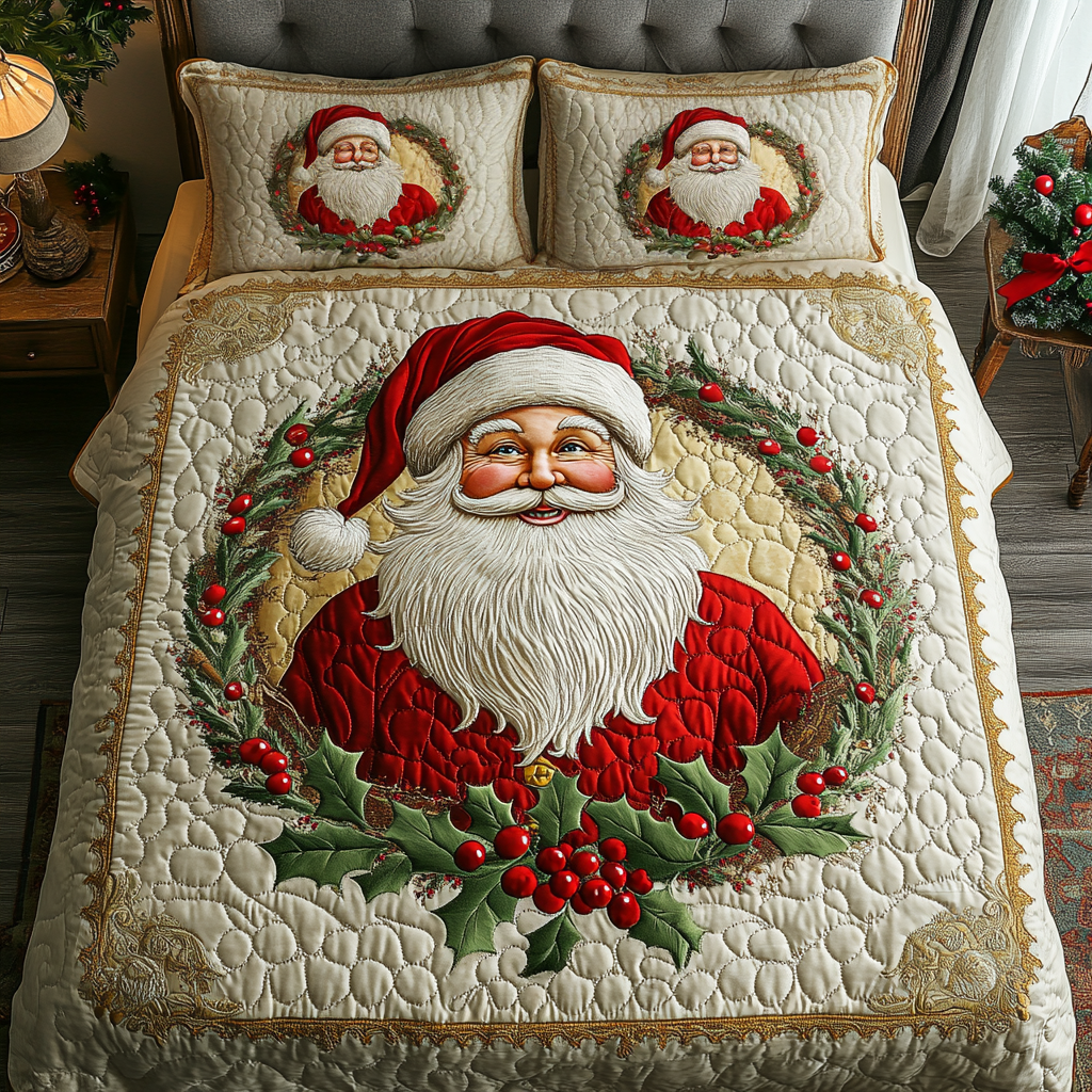 Santa Glow Quilted Bedding Set Holiday Duvet Covers Christmas Gifts For Mum