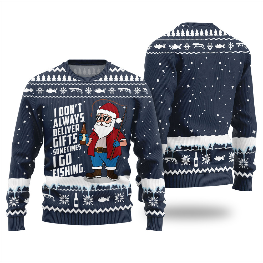 Santa Goes Fishing Funny Ugly Christmas Sweater Popular Holiday Gift Merch for Everyone
