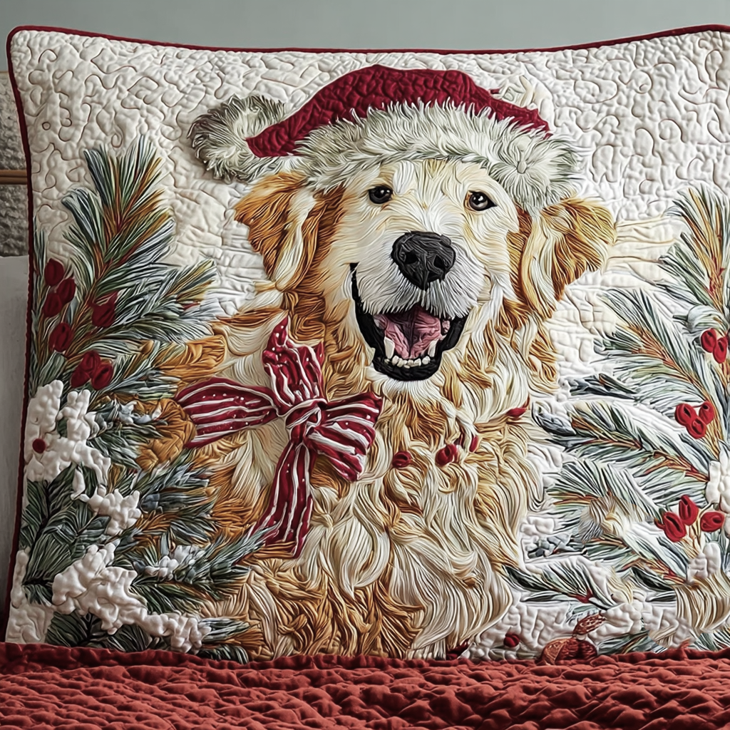 Santa Golden Retriever Quilted Pillow Case Holiday Pillow Cases Golden Retriever Christmas Gifts