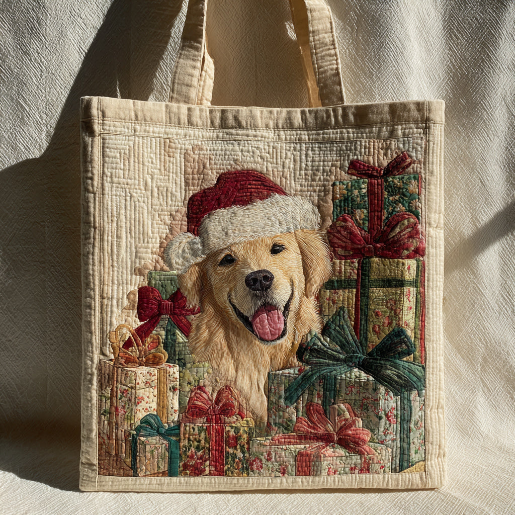 Santa Golden Retriever Quilted Tote Bag Xmas Gifts For Dog Owners