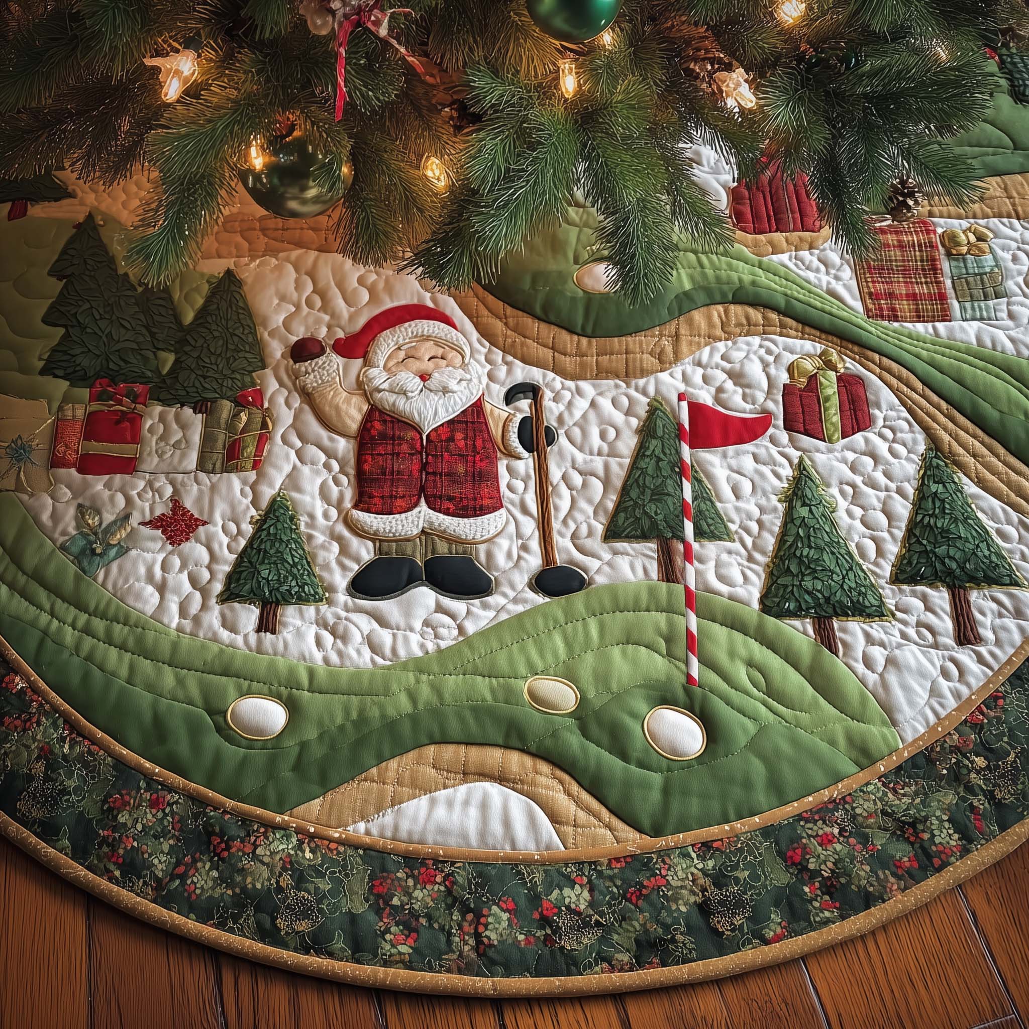 Santa Golfer Quilted Tree Skirt Christmas Decoration Merch For Santa Lovers