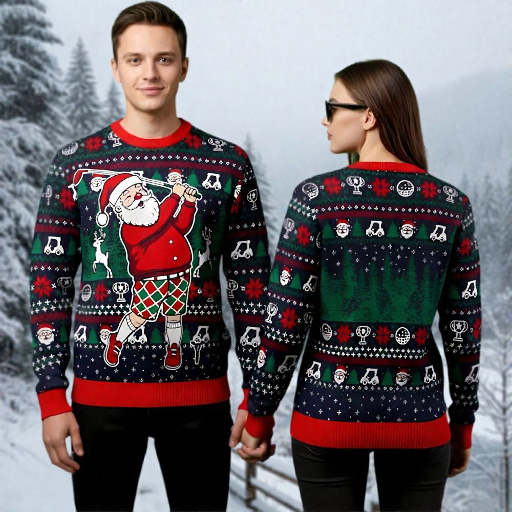 Santa Golfing Ugly Christmas Sweater Holiday Apparel Christmas Gifts For Santa Claus Lovers