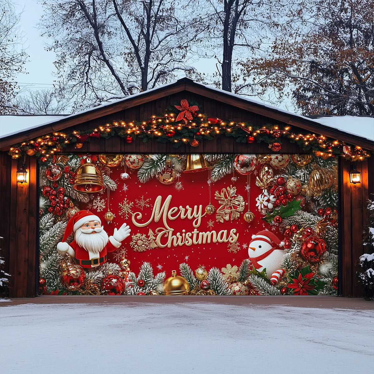 Santa Greetings Night Christmas Garage Door Banner Xmas Home Decoration Santa Gift Ideas