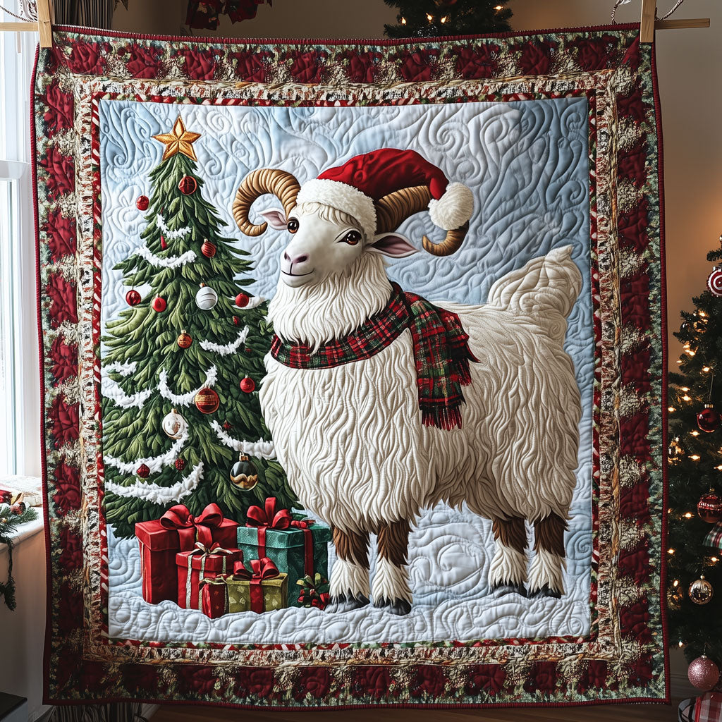 Santa Hat And Plaid Goat Quilt Lightweight Quilt Blanket for Year-Round Comfort