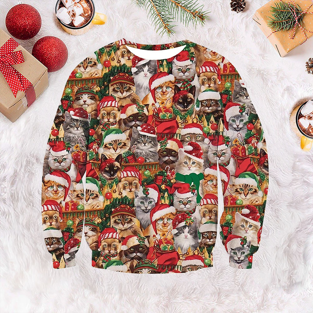 Santa Hat Cats Ugly Christmas Sweater Funny Christmas Sweaters For Adults Cat Lovers Gifts
