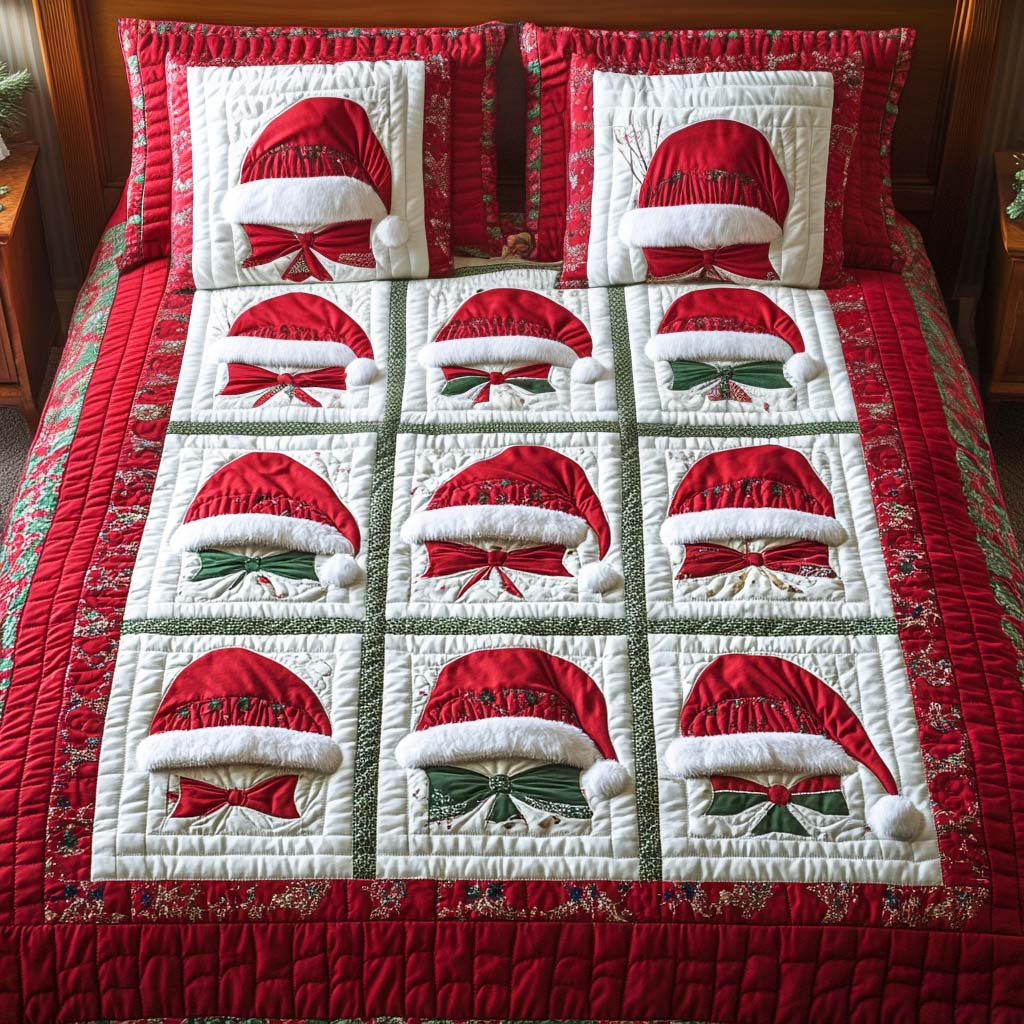 Santa Hat Parade Quilted Bedding Set Best Holiday Duvet Covers Christmas Gifts