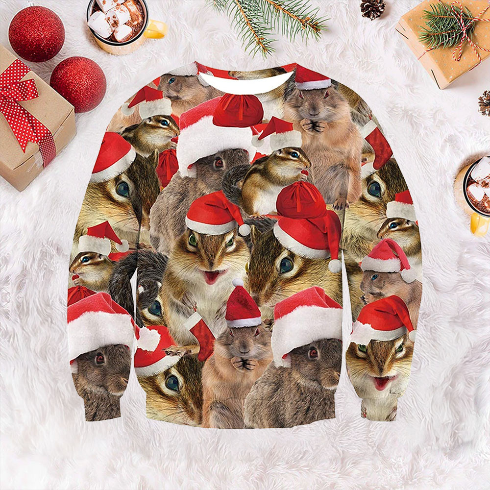 Santa Hat Squirrel Christmas Sweater Ugly Sweater Unique Christmas Gifts For Squirrel Lovers