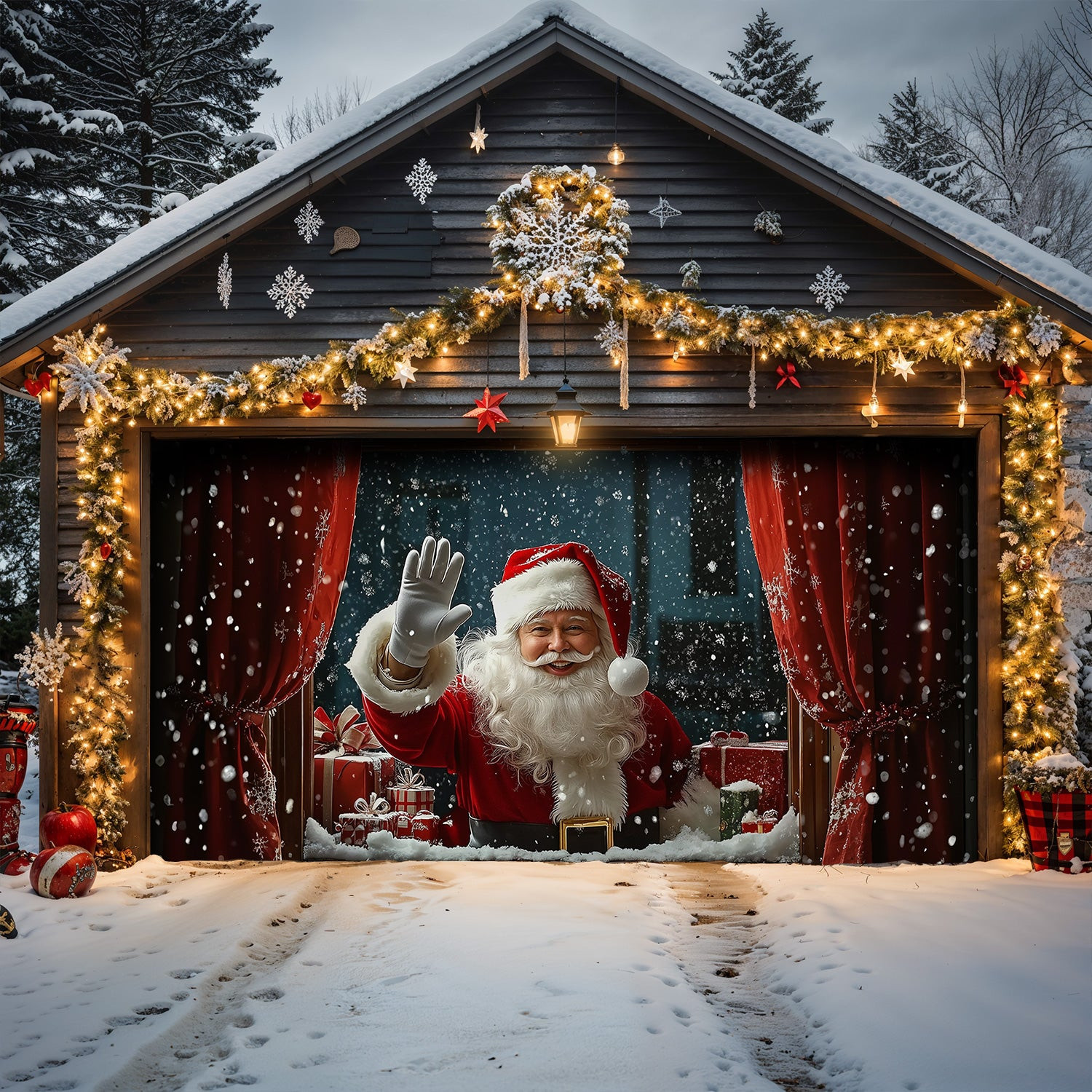 Santa Hello Christmas Garage Door Banner Garage Door Christmas Decoration Xmas Gifts