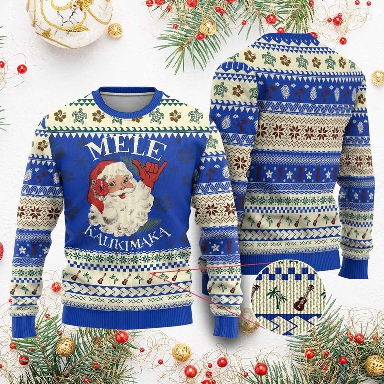 Santa Hibiscus Mele Kalikimaka Ugly Christmas Sweater Xmas Jumper Hawaiian Gifts
