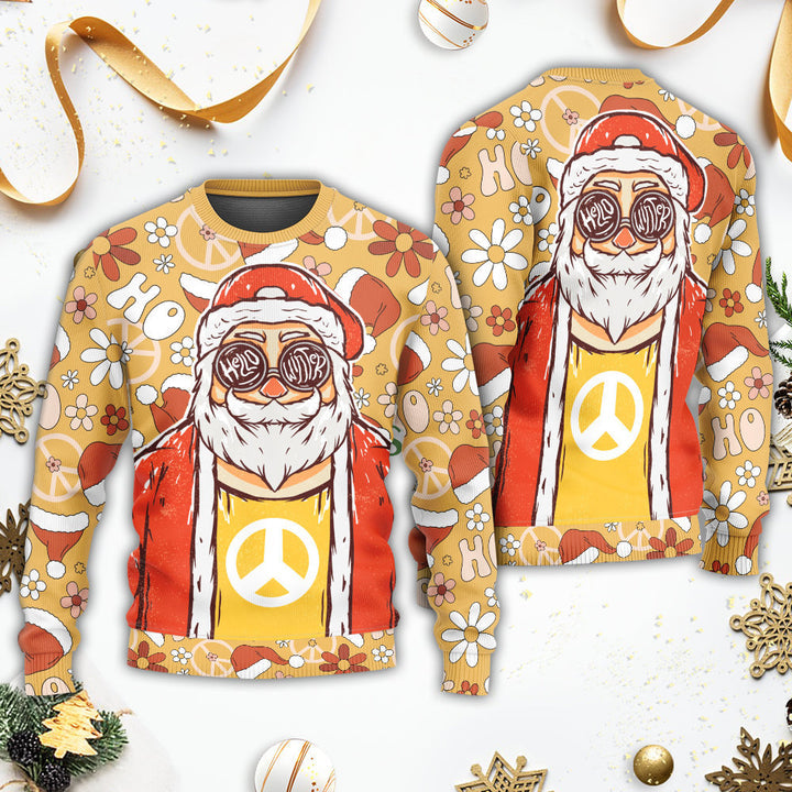 Santa Hippie Ho Ho Ho Ugly Christmas Sweater Hippie Style Jumper Xmas Holiday Gifts 2025
