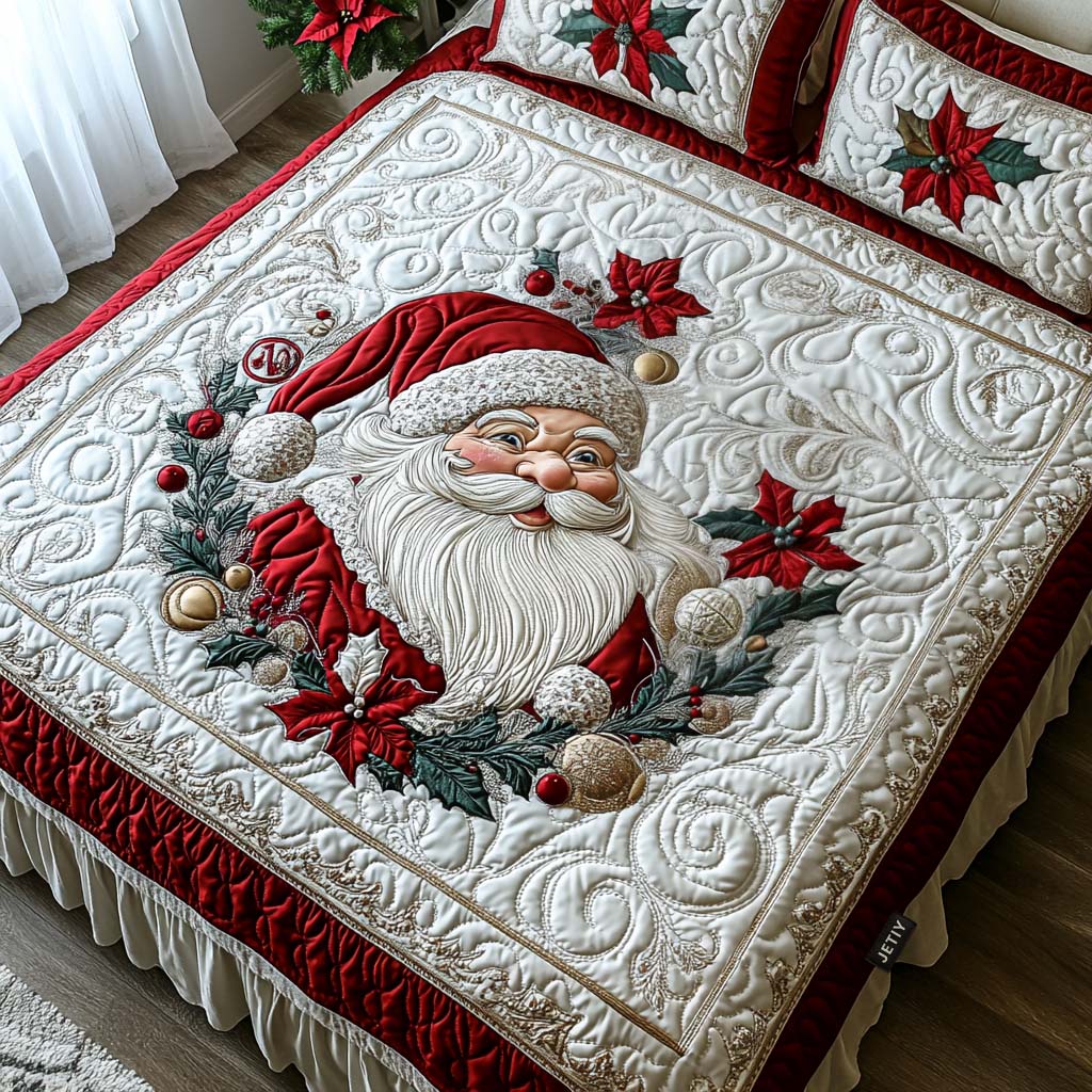 Santa Holiday Cheer Quilted Bedding Set Twin Comforter Sets Meaningful Christmas Gift For Sister