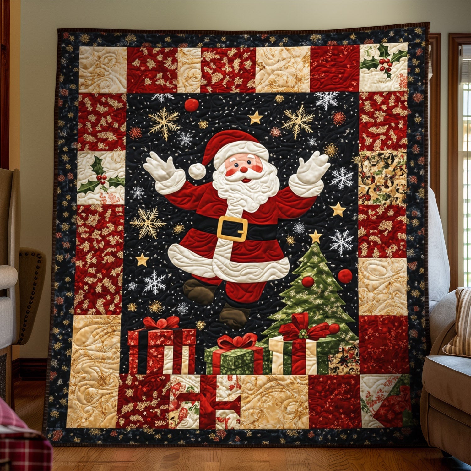 Santa Holiday Cheer Quilted Blanket Romantic Christmas Gifts