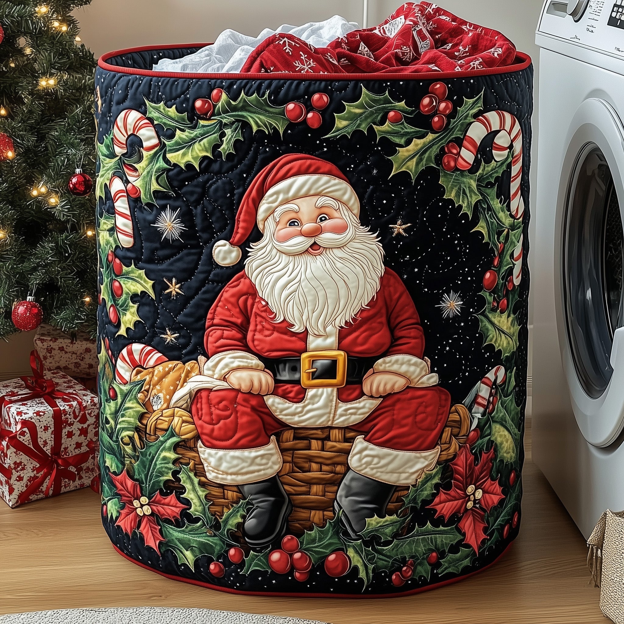 Santa Holiday Cheer Quilted Laundry Basket Unique Gifts For Santa Enthusiasts
