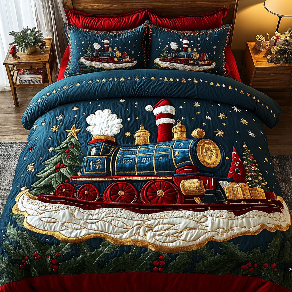 Santa Holiday Express Quilted Bedding Set Twin Duvet Covers Christmas Gift For Mom