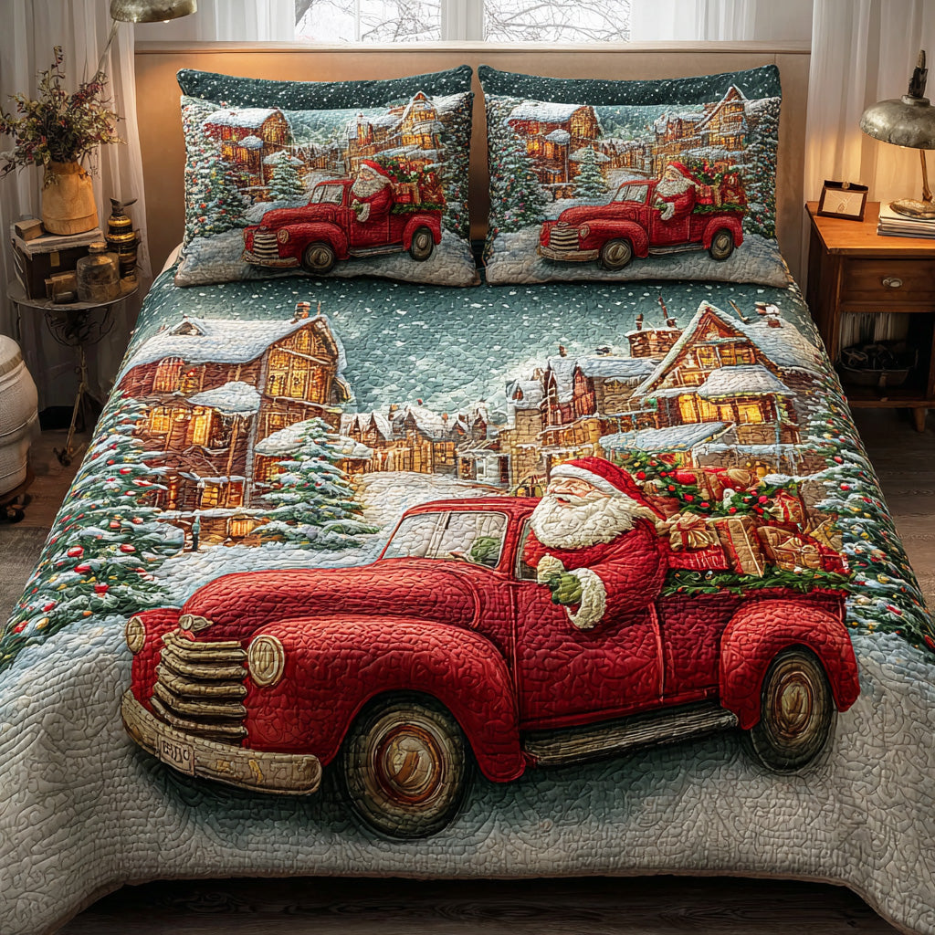 Santa Holiday Glow Quilted Bedding Set Xmas Duvet Cover Set Christmas Present Ideas