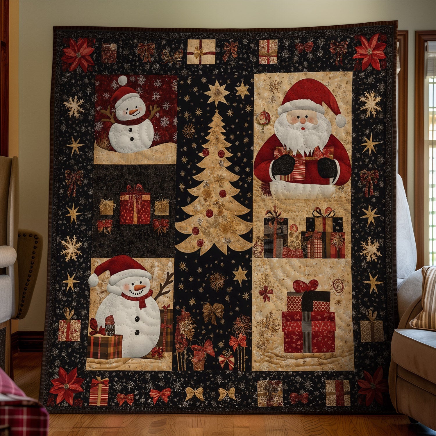 Santa Holiday Spirit Quilted Blanket Romantic Christmas Gifts
