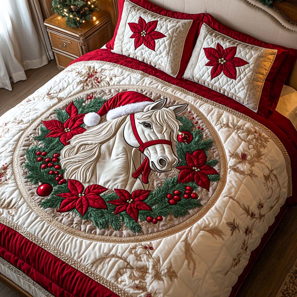 Santa Horse Quilted Bedding Set Best Comforter Sets Christian Christmas Gift Ideas