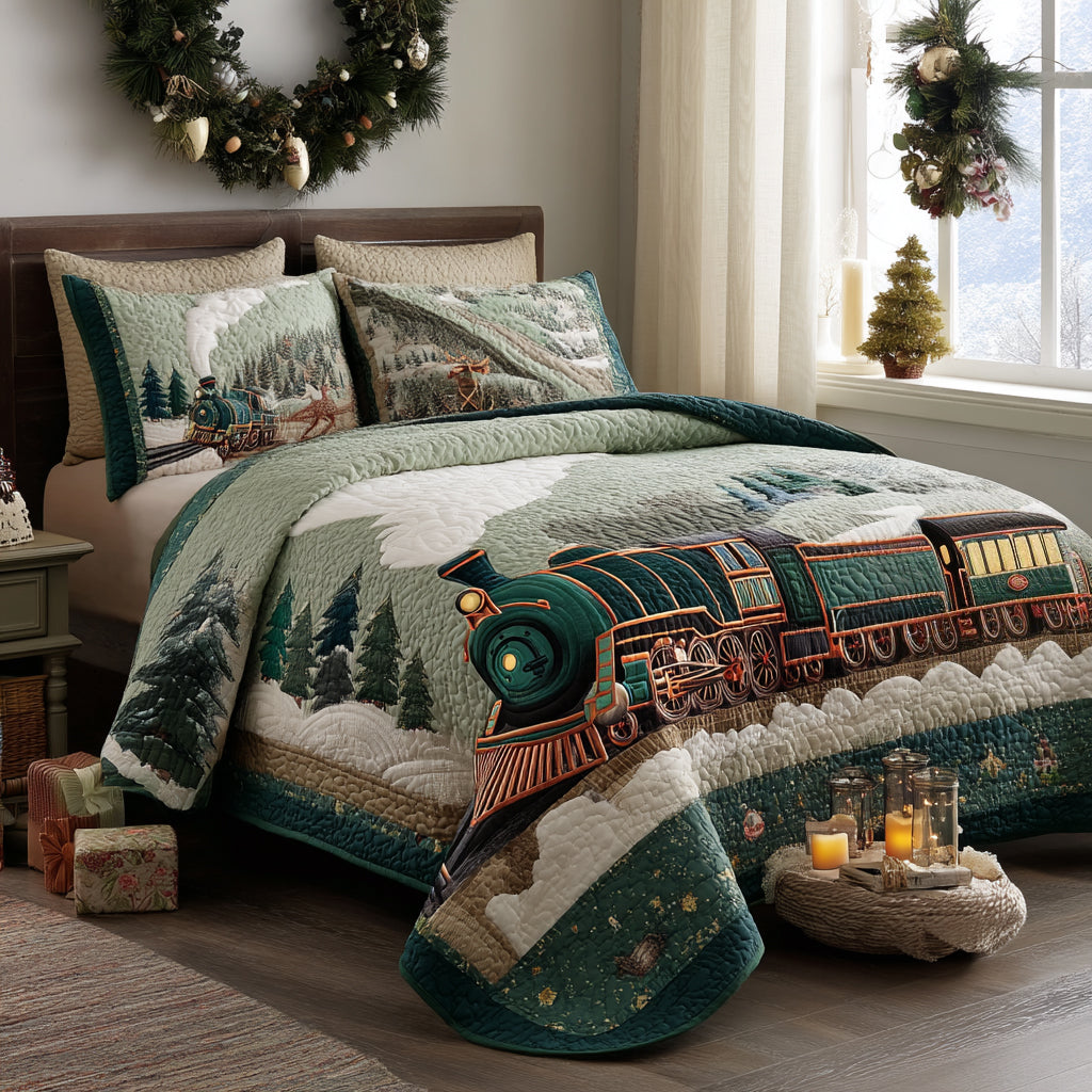 Santa Iron Steed Quilted Bedding Set Holiday Season Duvet Cover Set Best Christmas Gifts For Relatives