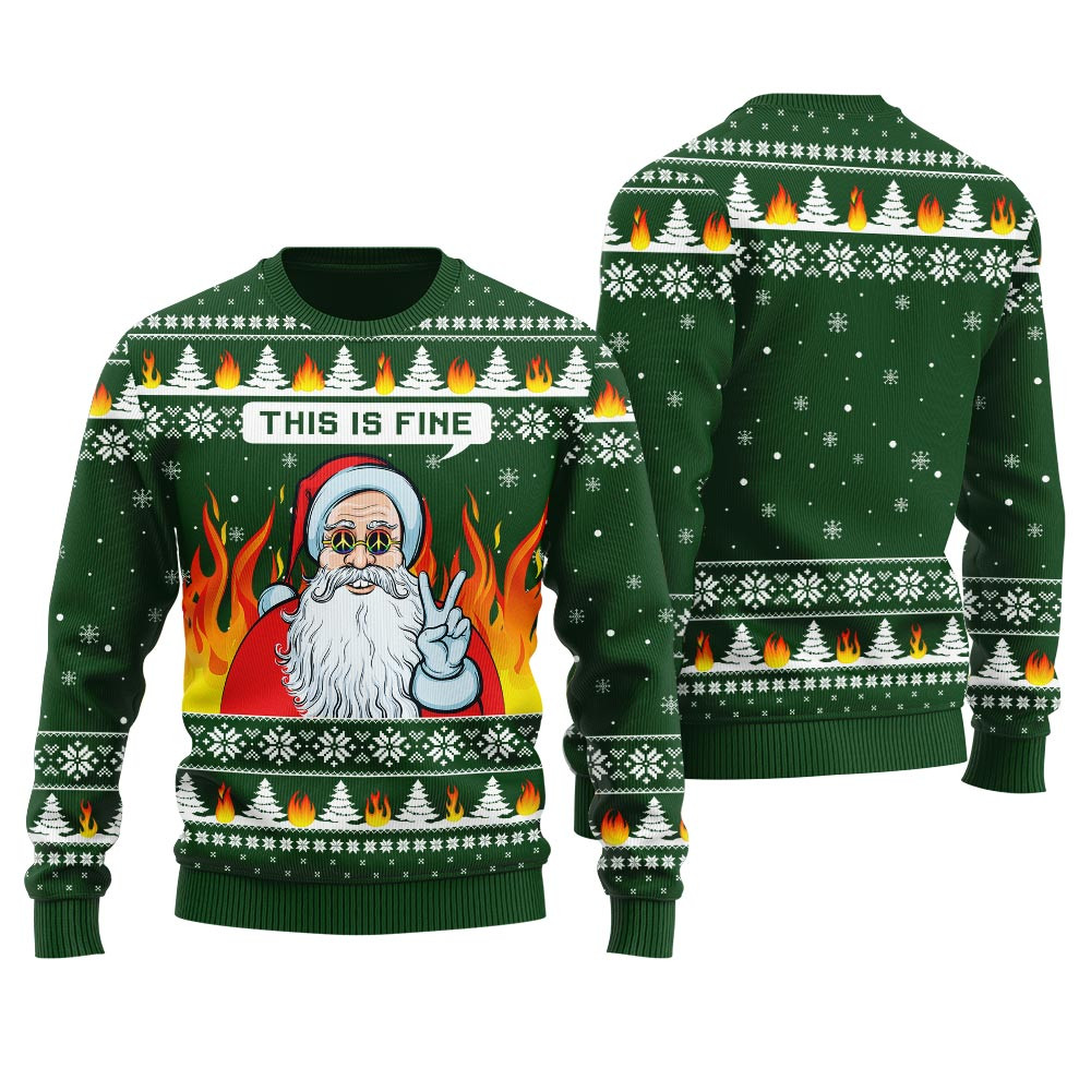 Santa Is On Fire Ugly Christmas Sweater Funny Holiday Sweater for Family Gatherings