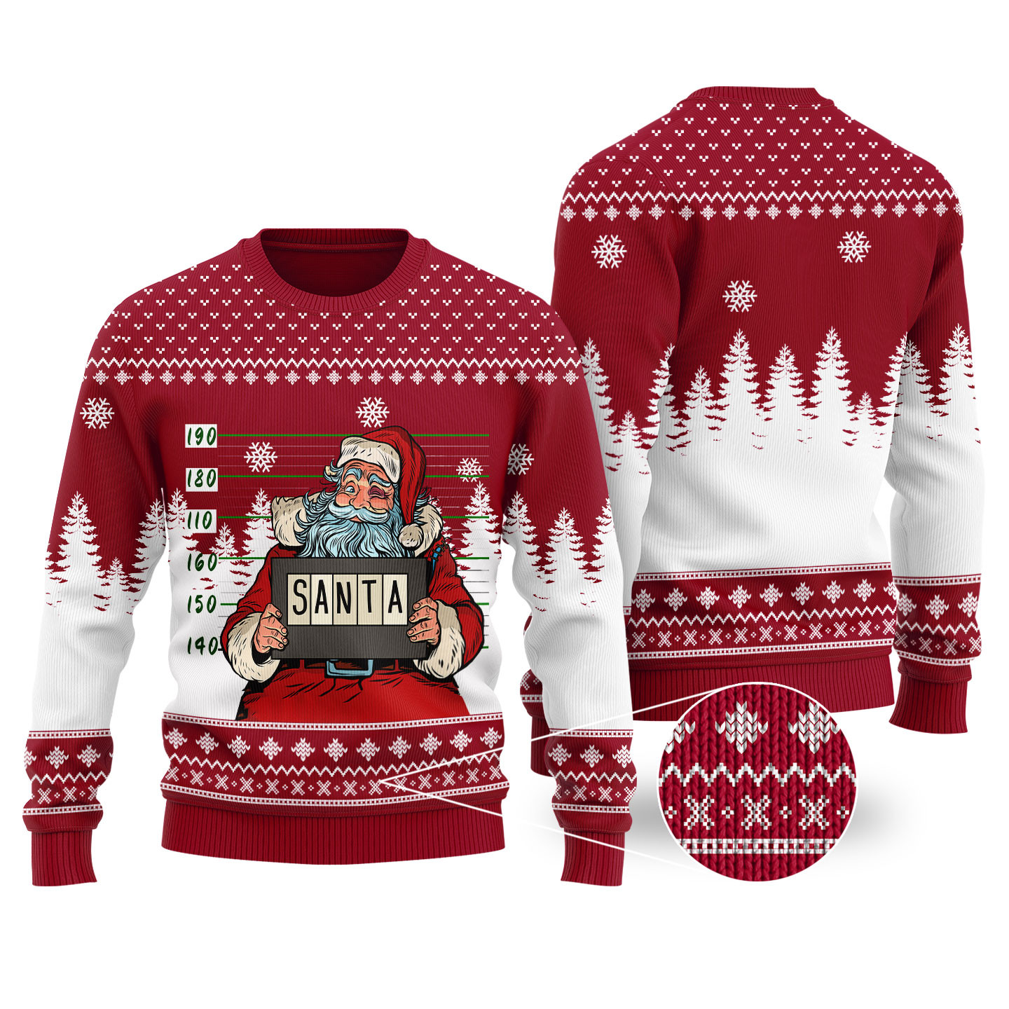 Santa Jail Cardinal Red Funny Ugly Christmas Sweater Casual Winter Sweatshirt for Daily Comfort