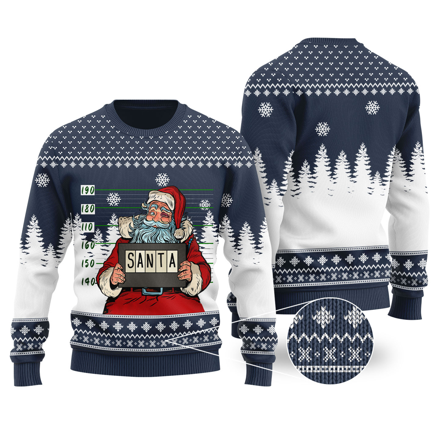Santa Jail Navy Funny Ugly Christmas Sweater Unique Holiday Sweater Gift Idea for Loved Ones