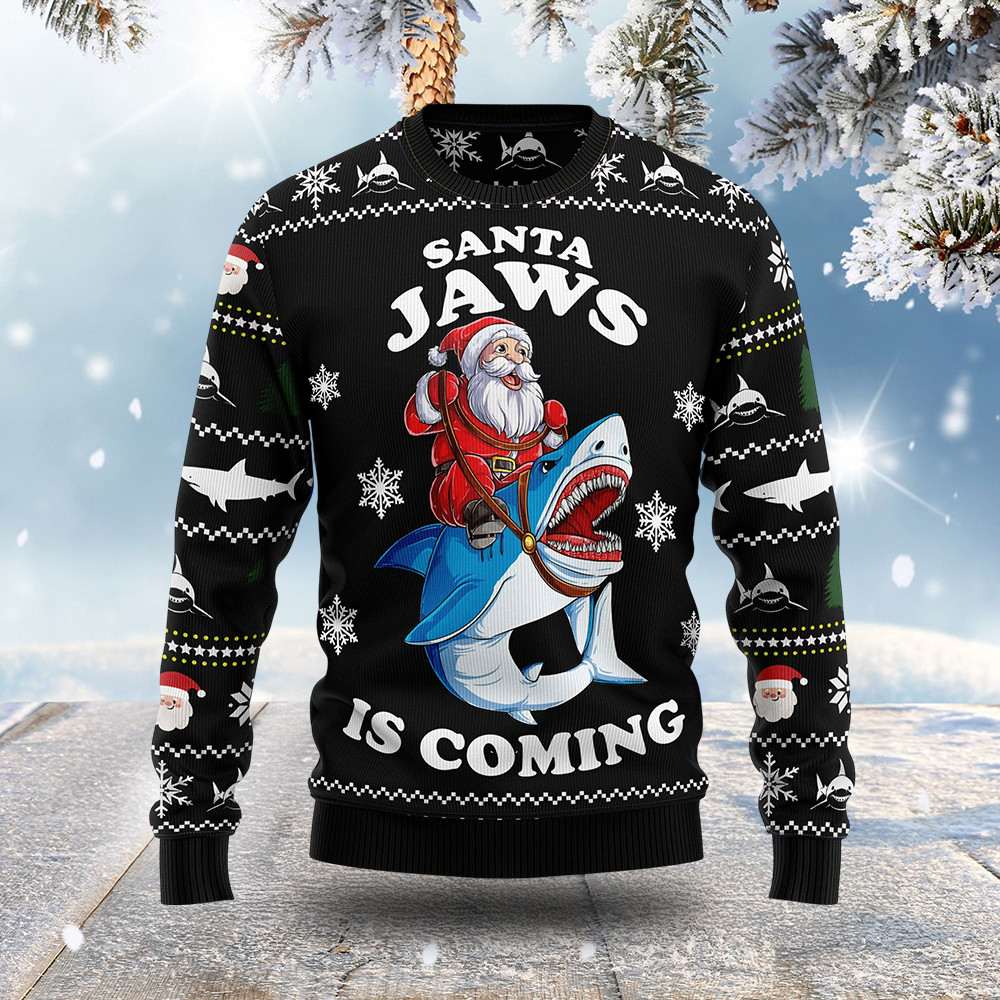 Santa Jaws Is Coming Ugly Christmas Sweater Christmas Apparel Gift For Shark Lovers