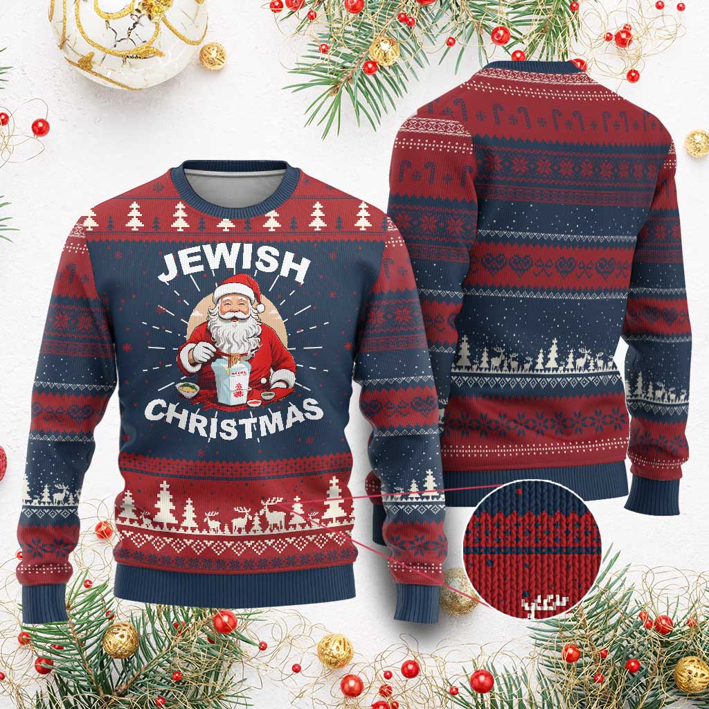 Santa Jewish Christmas Ugly Sweater Xmas Chinese Food Sweater Jewish Inspired Gifts