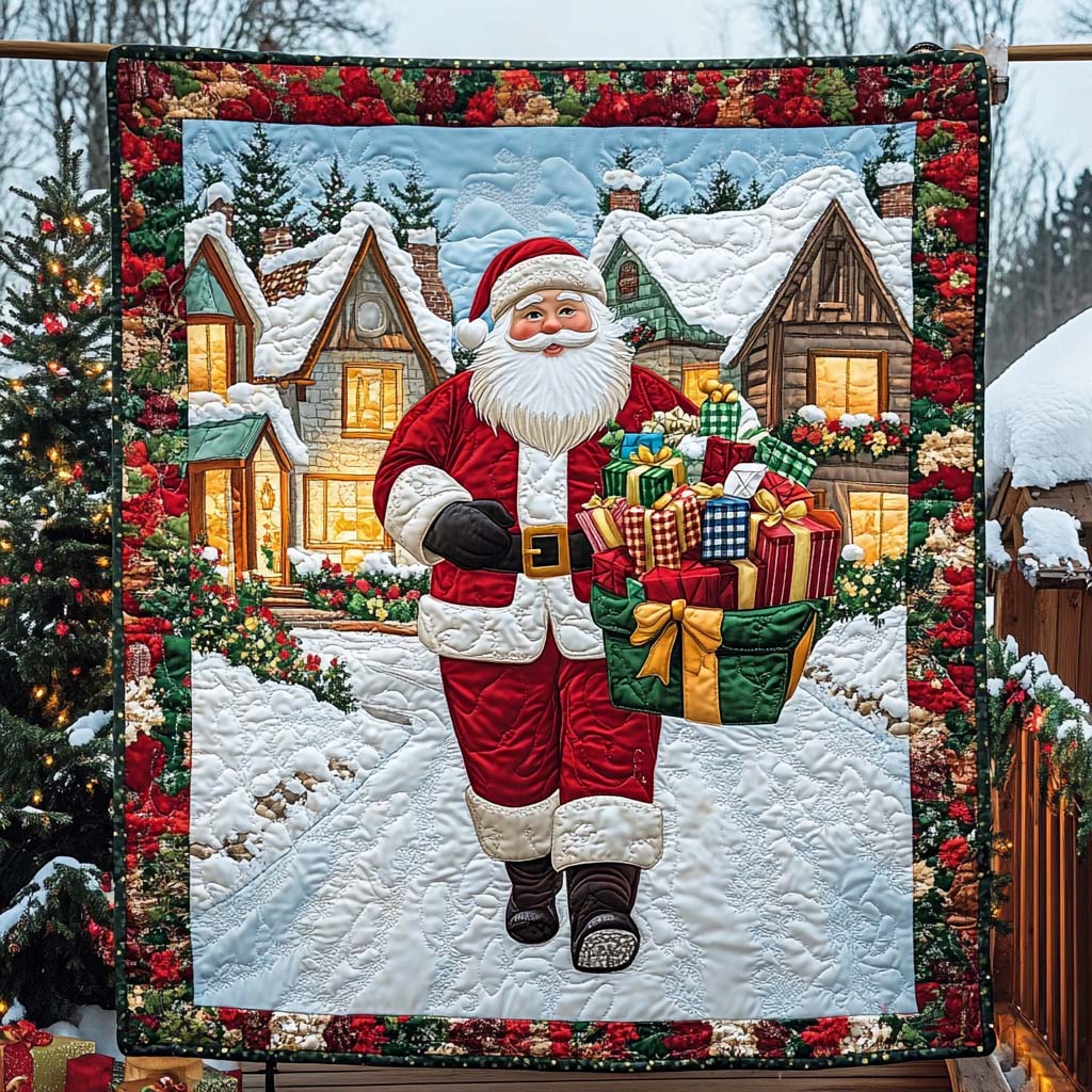 Santa Journey Home Quilted Blanket Christmas Gift Ideas For Dad