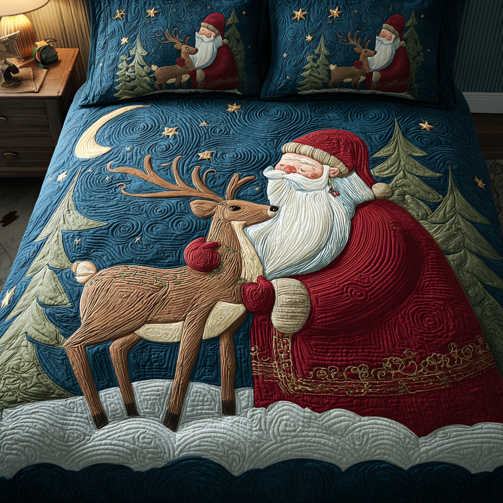 Santa Journey Quilted Bedding Set Holiday Duvet Covers Christmas Gift Ideas For Him