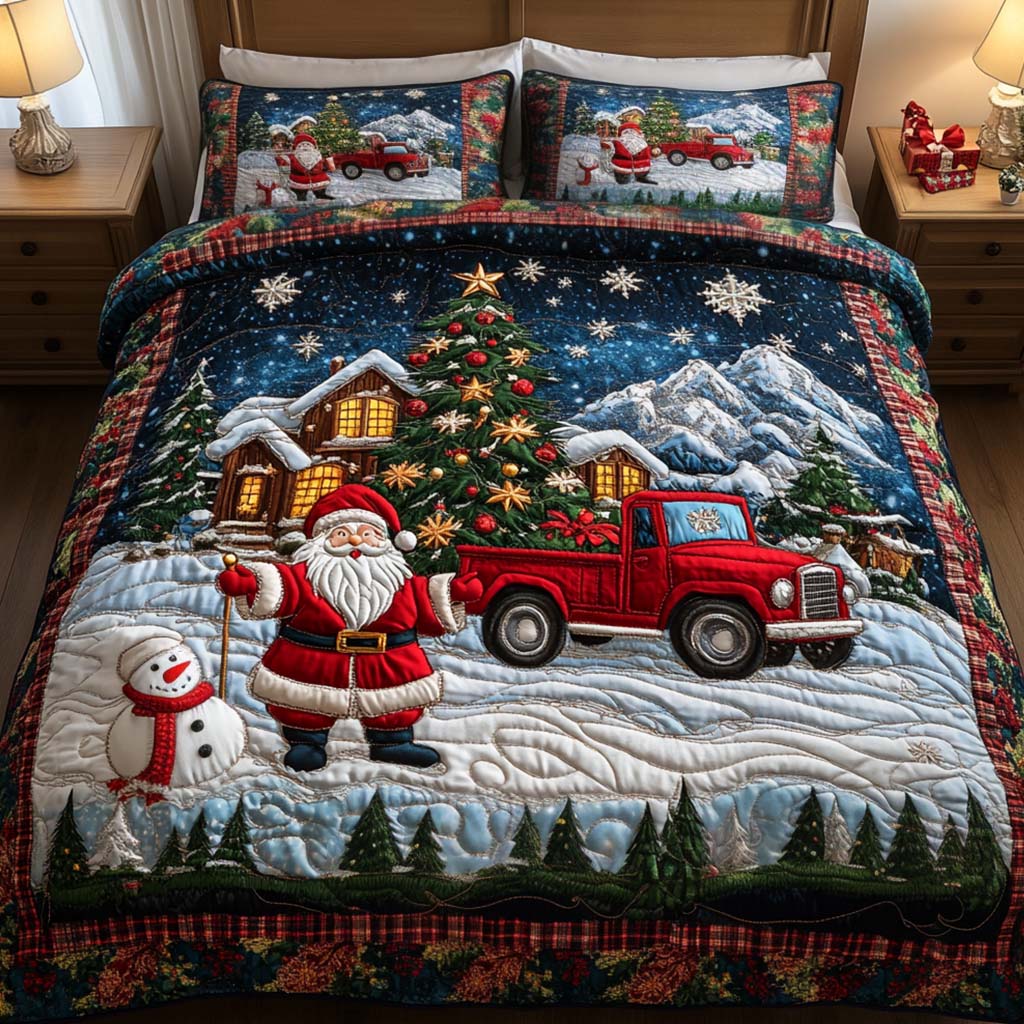 Santa Journey Quilted Bedding Set King Size Comforter Christmas Presents For Wife