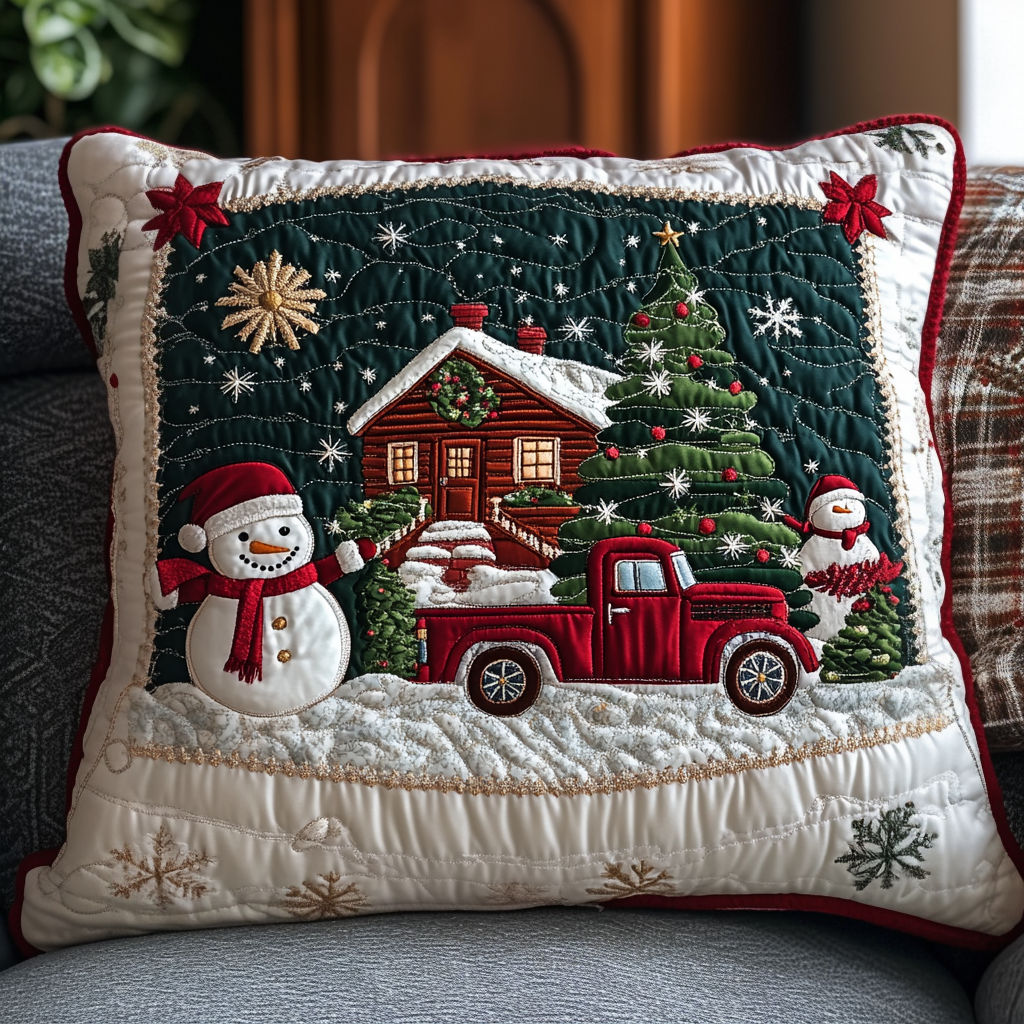Santa Journey Quilted Pillow Case Buffalo Plaid Pillow Cover Holiday
