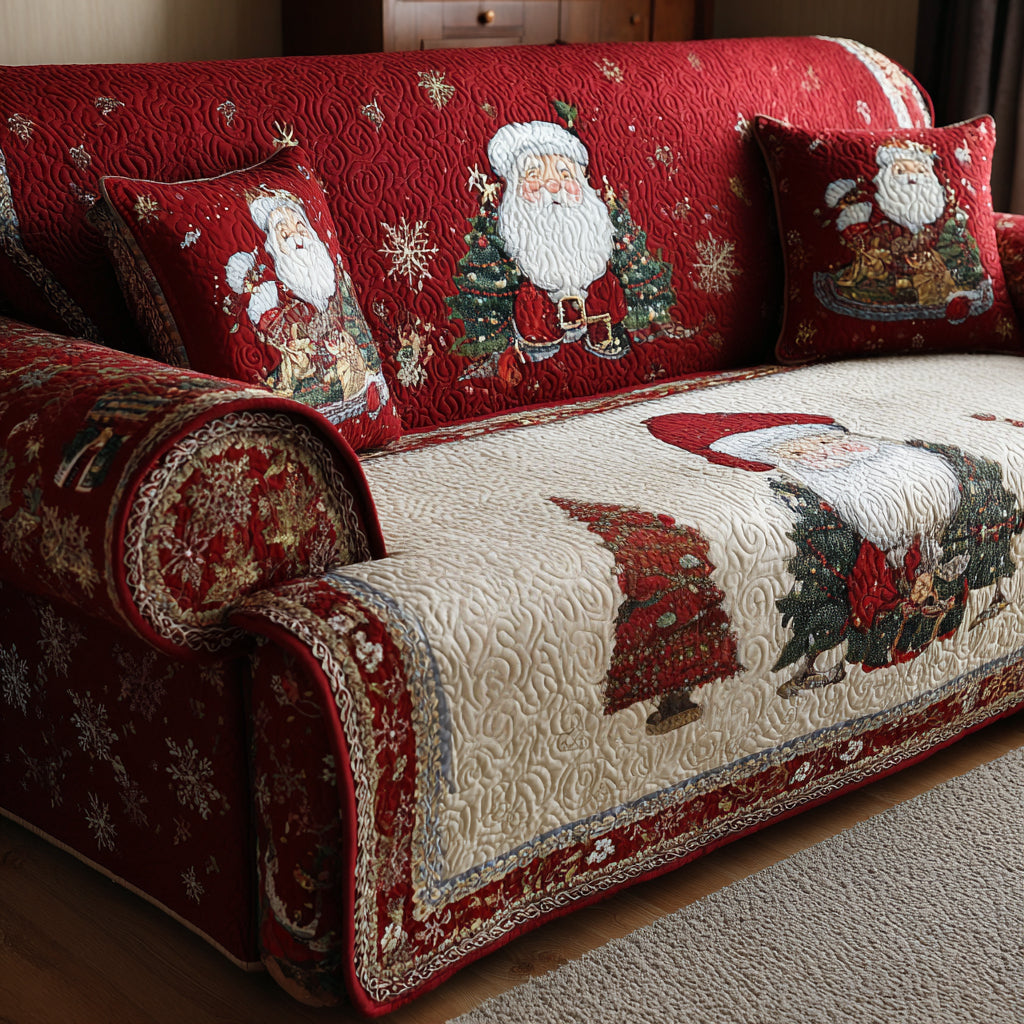 Santa Journey Quilted Sofa Cover Christmas Living Decor Christmas Gifts For Grandma