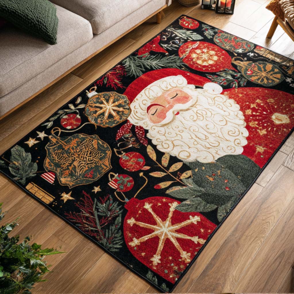 Santa Joy Area Rug  Washable Kitchen Rugs Xmas Present For Uncle