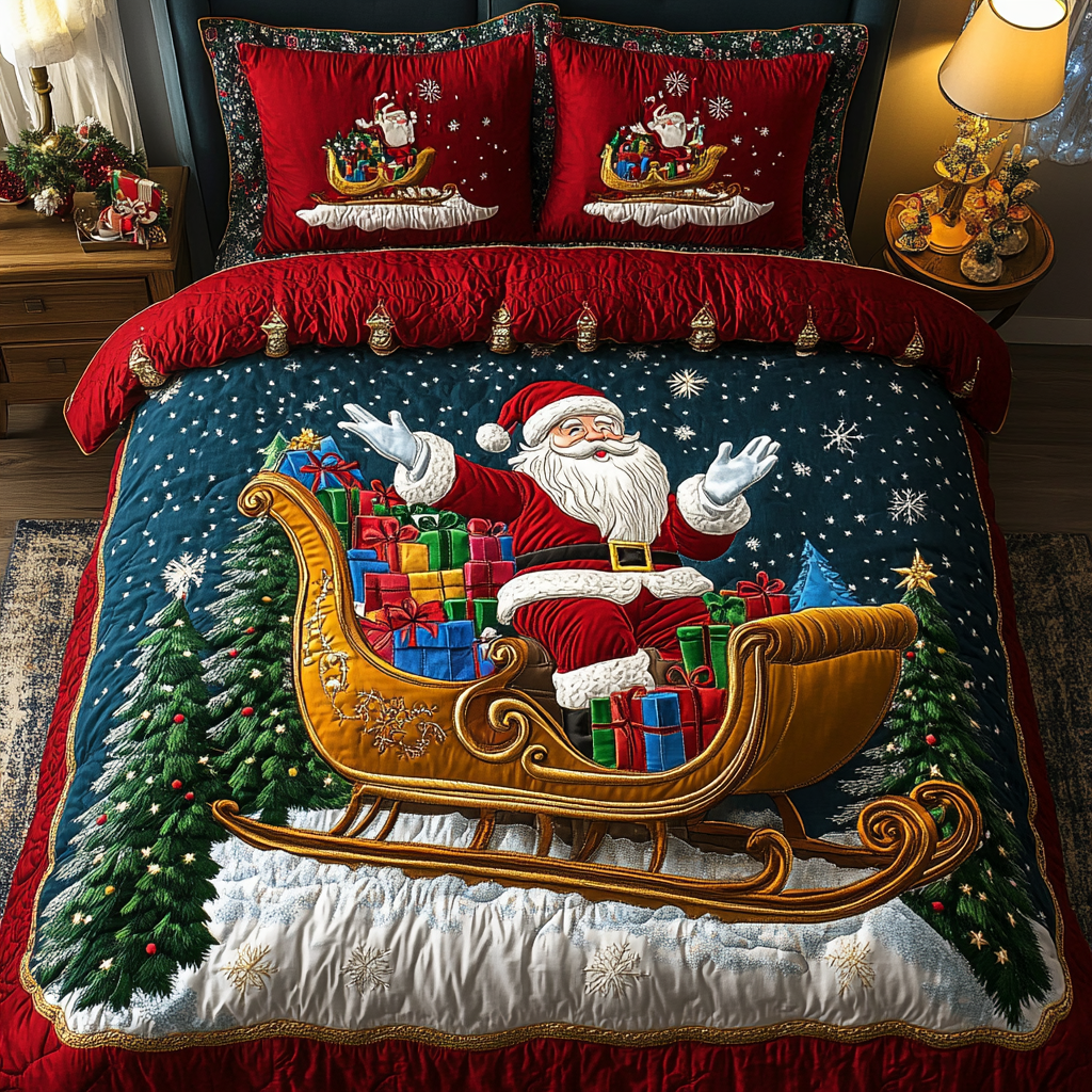 Santa Joy Quilted Bedding Set Best Holiday Duvet Covers Christmas Gifts For Grandma