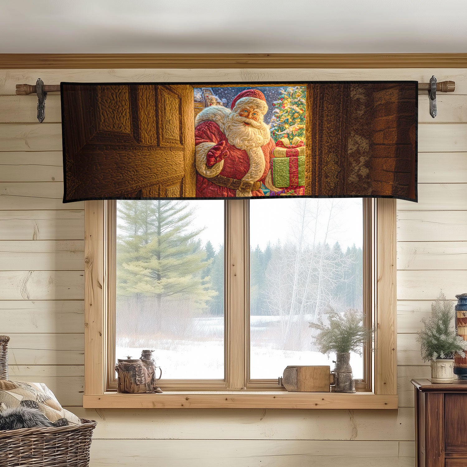 Santa Joy Ride Quilted Valance Kitchen Curtains With Valance Meaningful Gifts For Family