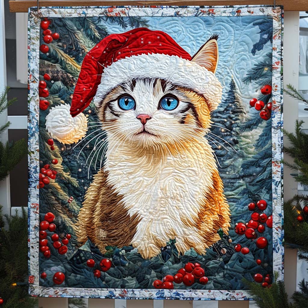 Santa Kitten Quilted Blanket Gifts For Cat Owners