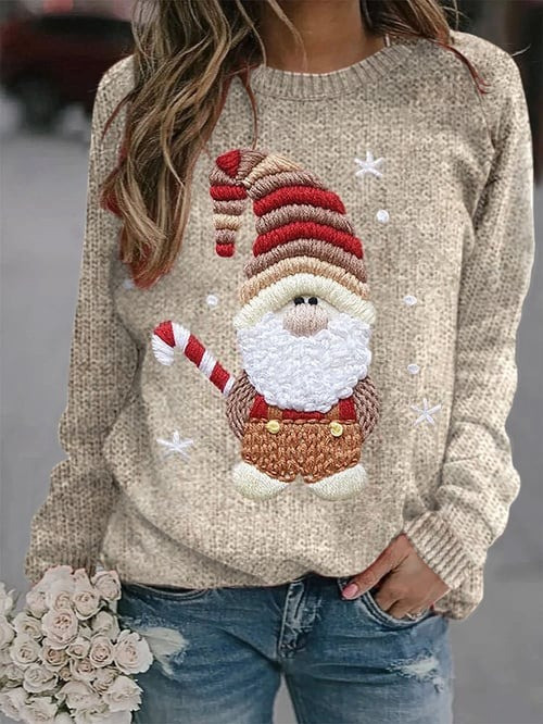 Santa Knit And Candy Cane Christmas Holiday Sweater Snowflake Cute Winter Festive Clothing