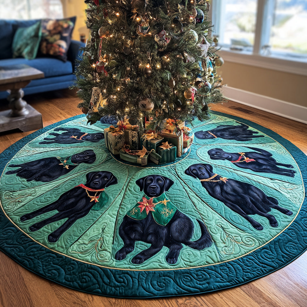 Santa Lab Christmas Quilted Tree Skirt Winter Holiday Decor Labrador Gifts For Him Her