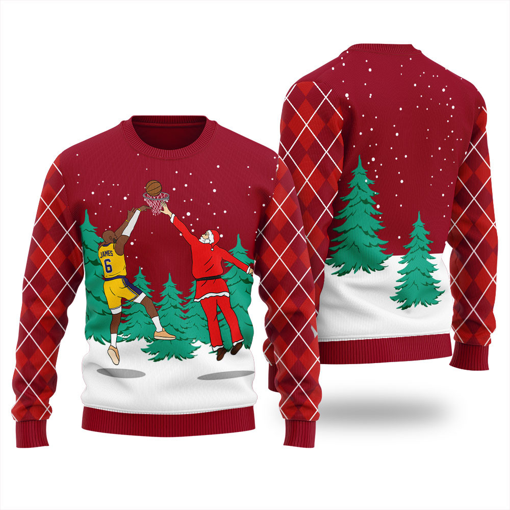 Santa Lebron James Basketball Legends Mens Ugly Christmas Sweater Exclusive Holiday Sweater Merch for Gift Giving