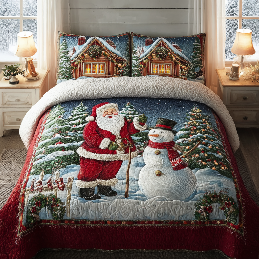 Santa Lights Quilted Bedding Set Xmas Duvet Cover Set Christmas Gift Sets