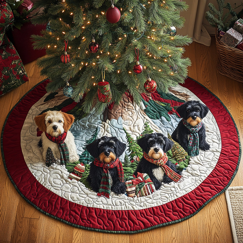 Santa Little Schnauzers Quilted Christmas Tree Skirt Cozy Holiday Tree Skirt to Brighten Your Home